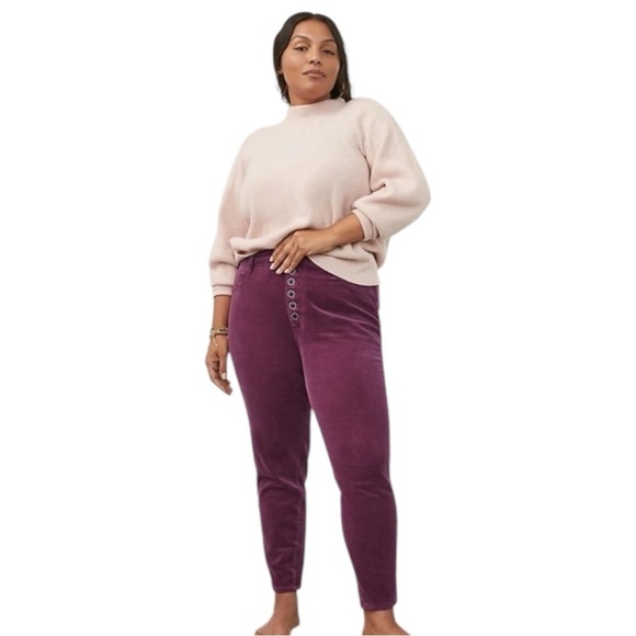 Anthropologie Pilcro High-Rise Button-Fly Skinny Corduroy Pants Purple Size 16W - Picture 1 of 5